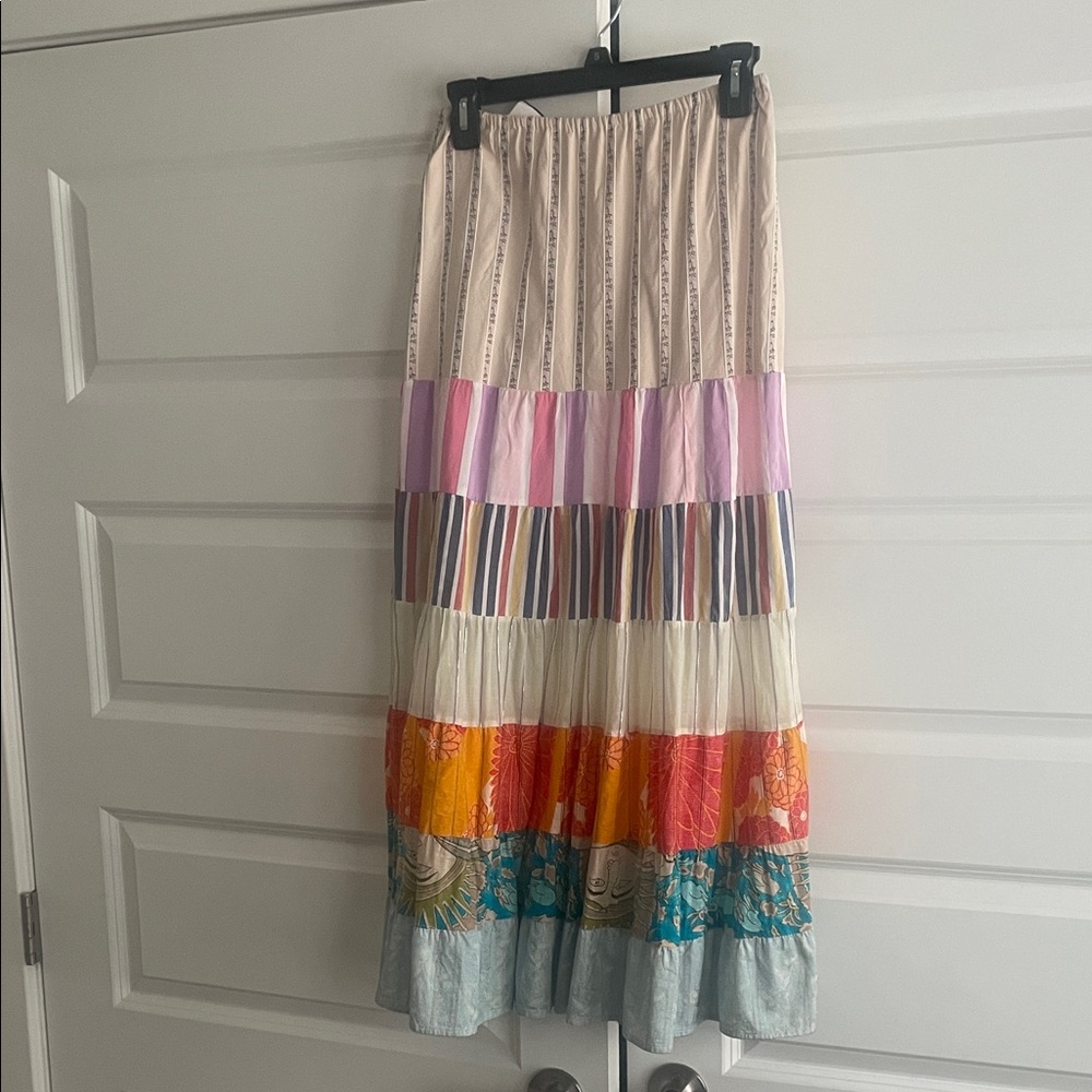 Custo Barcelona Patchwork Tiered Maxi Skirt Multicolor Boho Artsy, Size 2
